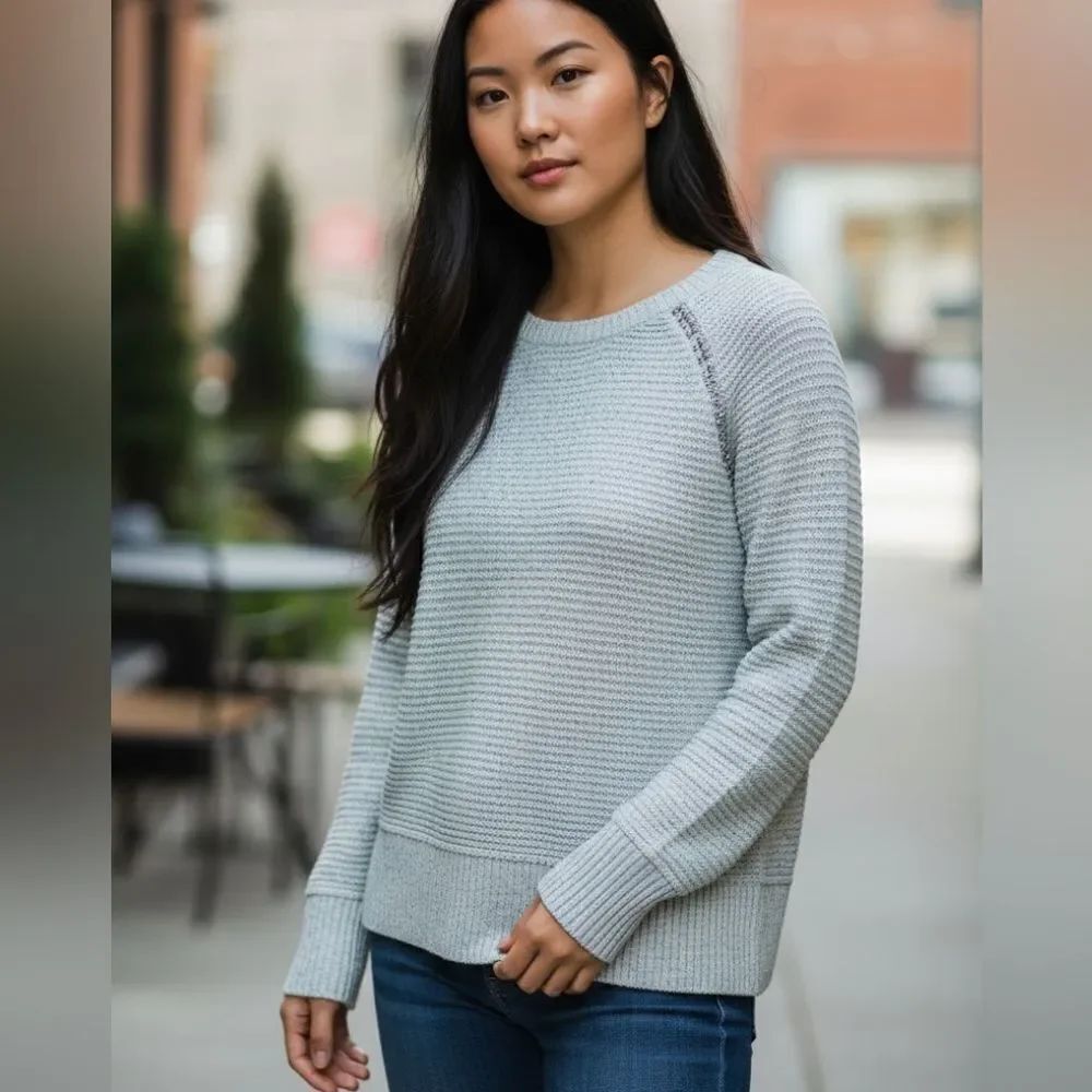 Sleeping On Snow Embellished Pale Blue Green Cotton Blend Crew Neck Sweater S